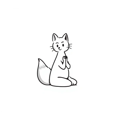 A naked anime fox girl with a fluffy fox tail and ears sits on her knees with an ahegao face. Her arms are folded in front of her chest, making her look like a cute fox sticker