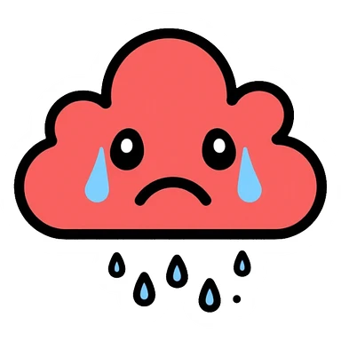 red cloud with sad face crying teardrops sticker