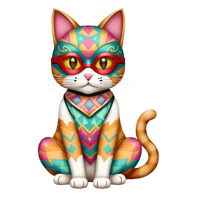 cat full body sitting with colorful patterned mask sticker