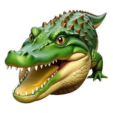 cinematic-crocodile-realistic-full-body-on all fours-emoji,-massive-scaled-body-partially-submerged-in-shallow-water,-head-tilted-dramatically,-rough-green-and-brown-hide-textured-with-deep-ridges,-simplified-yet-realistic-focused-features, head held high sticker