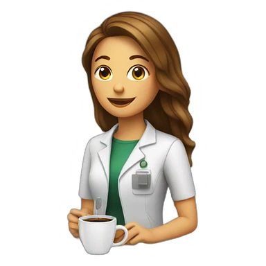 Woman Technologist with table plant and cup of coffee sticker