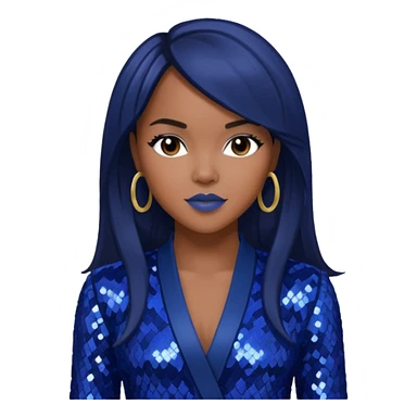 LeToya Luckett with long dark brown hair hair, indigo sequin outfit sticker