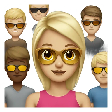 blonde girl in sunglasses with boys sticker