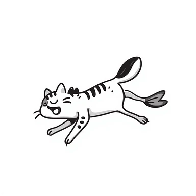 a fish crossed with a cat, illustrative style sticker