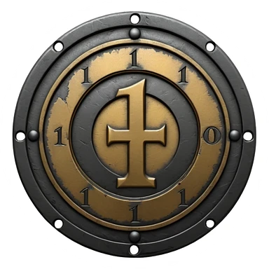 Minimal emoji, gothic metal coin made of black steel, engraved number 1 at the center, ancient industrial aesthetic, worn metal texture, no glow, no neon, flat emoji design, centered, transparent background sticker