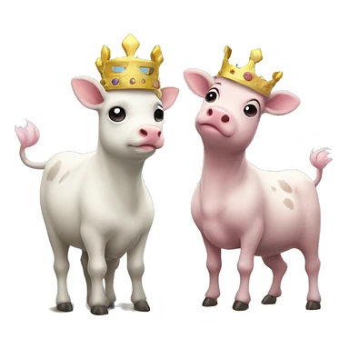 a galarian corsola and a cow each wearing crowns atop a pedestal while looking content with each other sticker