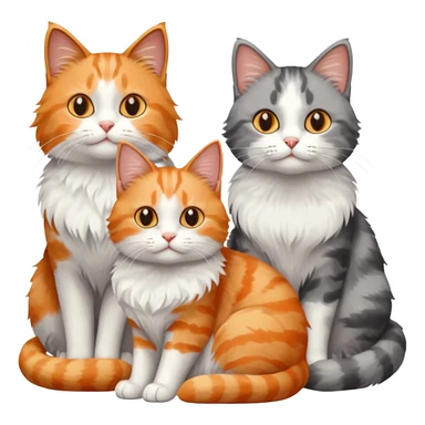 a fluffy grey and white cat sitting with 2 other cats sticker