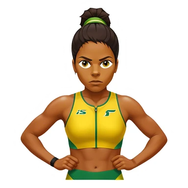 Cinematic Realistic portrait of Cathy Freeman, shown as an iconic Australian sprinter with a focused, determined expression and modern athletic yellow and green attire accented with subtle native motifs, rendered in dynamic, vibrant lighting sticker