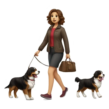 brown-haired-woman-walking-bernese-dog sticker