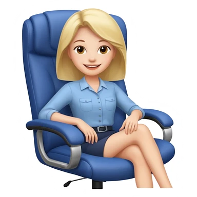 Woman having cartoon faced relaxing in an office chair and smiling sticker