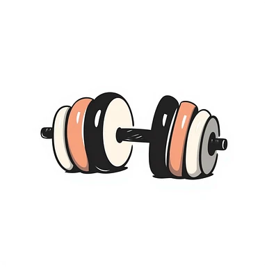 Adjustable dumbbells with weight plates in pastel colors (dd9fb0, ffc6d3, a3bfc9, c4bee2, f1b091), hand-drawn doodle style sticker