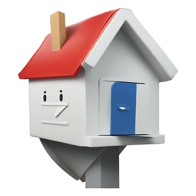 A giant house shaped like a mailbox with the mailbox flag raised sticker