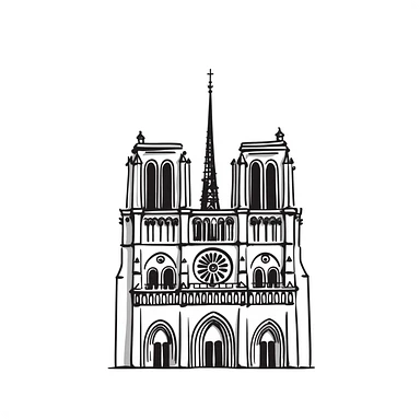 Notre Dame Cathedral in Paris with detailed Gothic architecture, spire, and rose window sticker