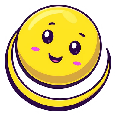 fantasy yellow planet with colorful rings and a cute happy face sticker