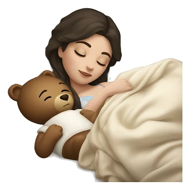 sleeping beauty dark haired white girl with a silk pillow and a teddy bear sticker