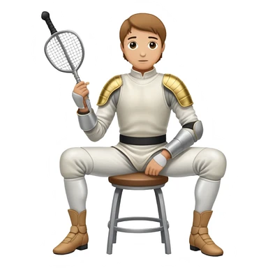 epee fencer sitting on a stool holding a fencing mask under his arm waiting for the match sticker