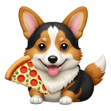 black tri-color corgi eating pizza sticker