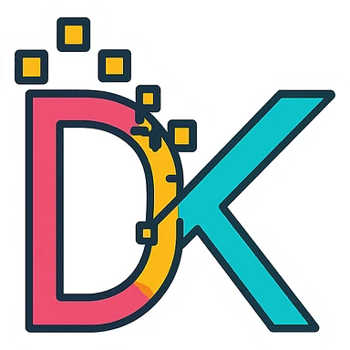 monogram style icon logo for DATAKLYSM creatively integrating letters D and K with digital pixel inspired effects sticker