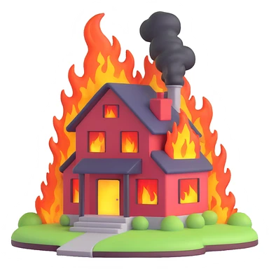 a house on fire, 3D emoji style sticker