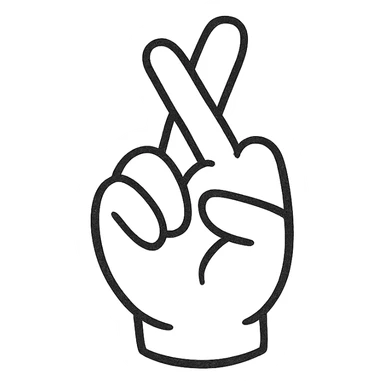 cartoon-style hand demonstrating the sign for the letter R in sign language, with crossed fingers sticker