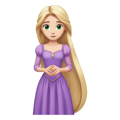 Rapunzel from hips up, lavender purple dress, extra long flowing blonde hair, green eyes, minimal style but very recognizable sticker