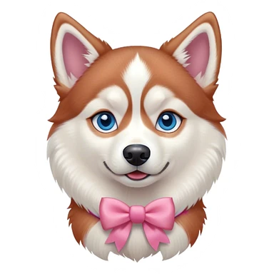 disney-style red siberian husky with blue eyes wearing a pink bow sticker