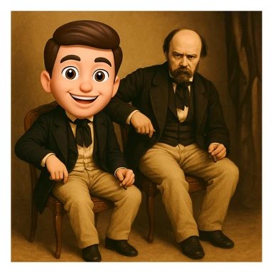 Create a 3D cartoon clone in Apple Memoji style sitting next to the person in the photo. The clone should have an enlarged head, bright eyes, and a friendly, positive Gen Z facial expression. The clone's clothing, pose, and facial expression should perfectly match the original person. Use bright, vibrant colors, soft shadows, and lighting/background as close as possible to the real photo. Ensure high quality, clear details, and visual harmony between the real person and the cartoon clone. sticker