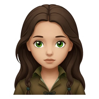 Eponine From Les Miserables with light skin, green eyes, Dark Brown long Hair, brown outfit sticker