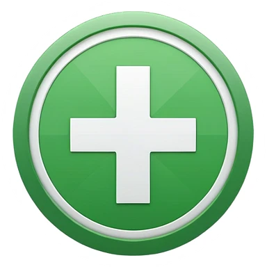 white plus sign with a green circular outline sticker