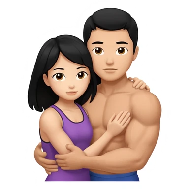 muscle Asian Man black hair hugging girl with black hair sticker