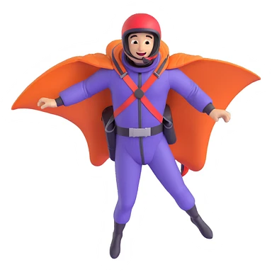 skydiver flying in a wingsuit, dynamic pose, clear wingsuit, joyful expression sticker