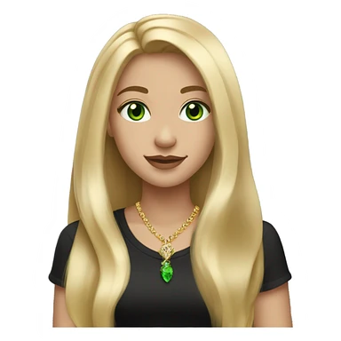 pretty long blonde girl slanted green eyes gold jewlery light skin black shirt sticker