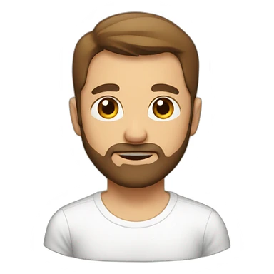 man with brown short hair and short beard wearing a t-shirt with the word escutai sticker