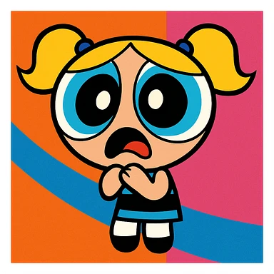 Powerpuff Girls character with a scared emotion, cartoon style, vibrant colors sticker