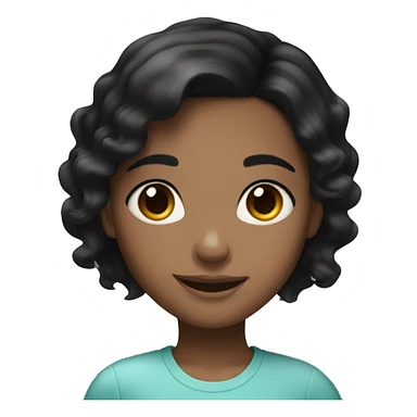 black hair girl wih bi brown eyes and smily face sticker