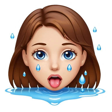 Girl with brown hair, blue eyes, a wet face and her tongue out. Can you make her face more wet? Can you add clear water droplets on her face and tongue? sticker