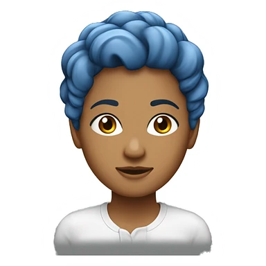 mulher branca de cabelos cacheados longos, cabelos soltos, camisa azul sticker