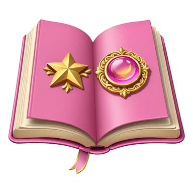 An open pink book with golden detailsls sticker