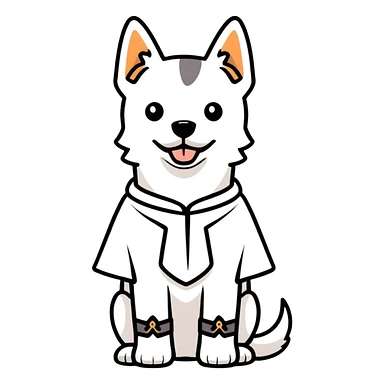 Dog with a costume sticker