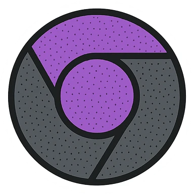 chrome browser icon, flat icon style, color scheme purple dark grey, stippling effect, low detail, suitable for ico format, work use sticker