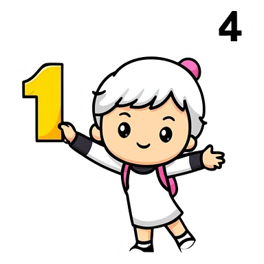 Girl holding number 1 sticker