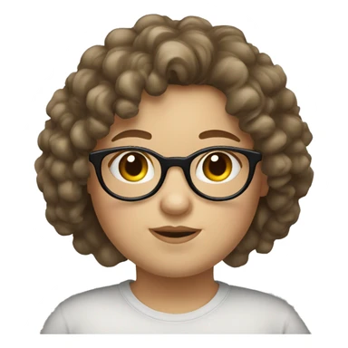 White chubby girl curly brown hair glasess sticker