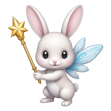 White Fairy glitter bunny with wand  sticker