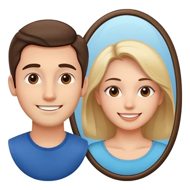 Woman in front. Man in mirror. They look similiar and look at each other sticker