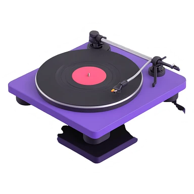 Technics-style turntable in 3D, Disney Pixar animation style, playful rounded features, vibrant colors, black and purple as main colors sticker