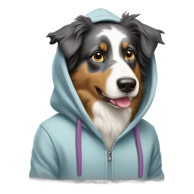 Australian Sheppard wearing a hoodie sticker