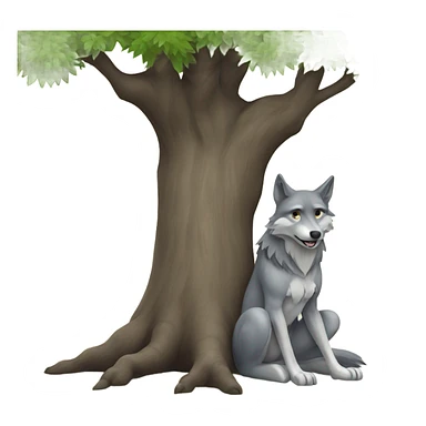 Wolf sitting next to tree  sticker