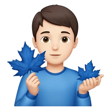 boy version of hello kitty holding a blue maple leaf sticker