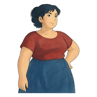 ghibli style soft and artistic illustration of a confident woman with a curvy figure sticker