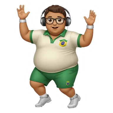 make an guy called pedro who is dancing with a football and playing brazzilian phonk and hee has glasses and is obese sticker